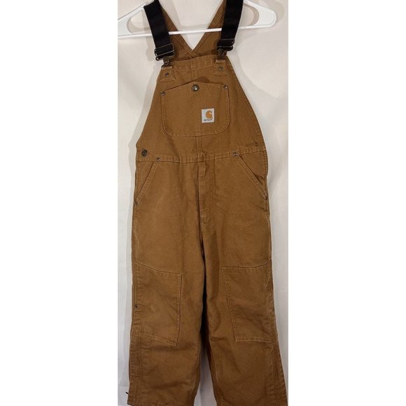 Carhartt Insulated Bib Overalls Duck Youth Size 8 Double Knee - Picture 1 of 13